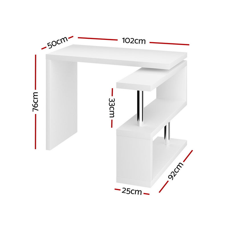 Artiss Computer Desk L-Shape Bookshelf White