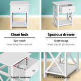 Artiss 2 X Bedside Table 1 Drawer with Shelf - EMMA White