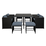Gardeon Outdoor Dining Set 9 Piece Wicker Table Chairs Setting Black