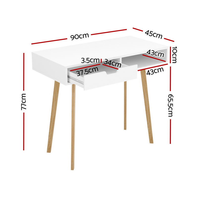 Artiss Computer Desk Drawer Cabinet Shelf White 90CM