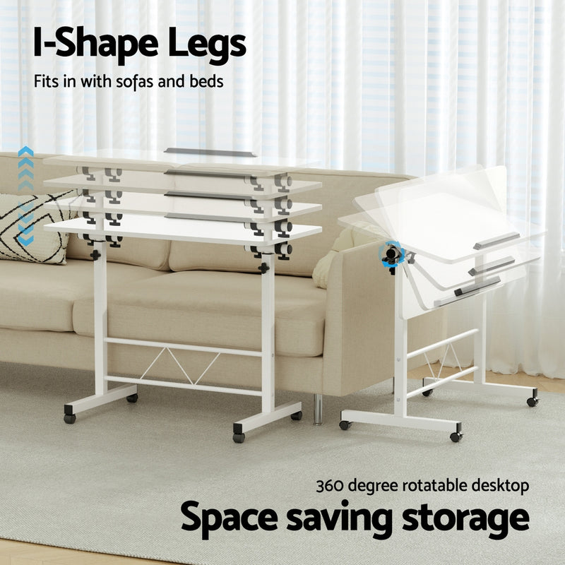 Portable Mobile Laptop Desk Notebook Computer Height Adjustable Table Sit Stand Study Office Work White