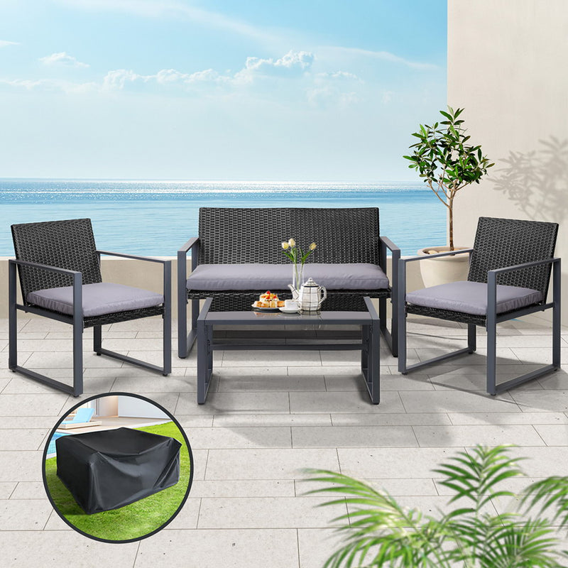 Gardeon 4pcs Outdoor Lounge Setting Sofa Set Garden Patio Table Chairs Cover