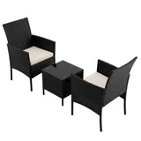 Gardeon 3PC Outdoor Bistro Set Patio Furniture Wicker Setting Chairs Table Cushion Black