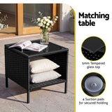 Gardeon 3PC Outdoor Bistro Set Patio Furniture Wicker Chairs Table Cushion All Black