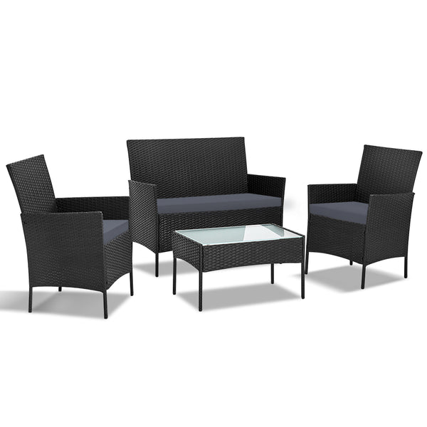 Gardeon 4 Piece Outdoor Lounge Setting Patio Furniture Sofa Set Black