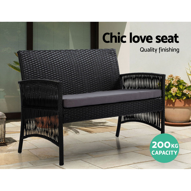 Gardeon 4PCS Outdoor Lounge Setting Sofa Set Patio Wicker Furniture Black Cover