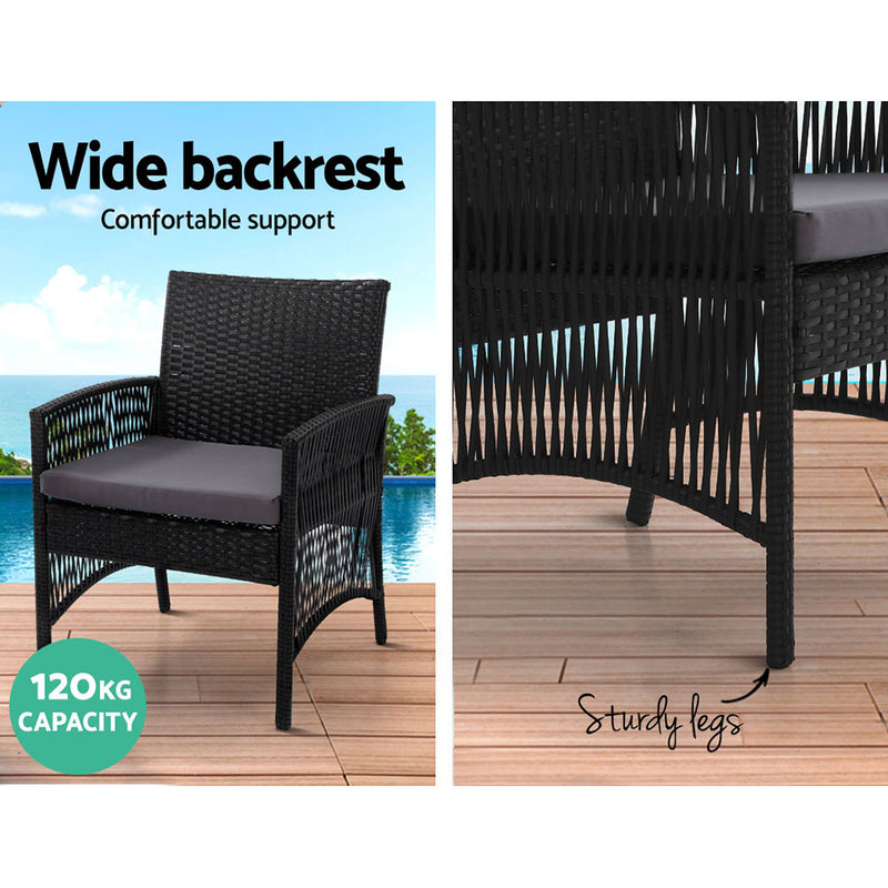 Gardeon 4PCS Outdoor Lounge Setting Sofa Set Patio Wicker Furniture Black Cover