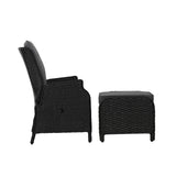 Gardeon Recliner Chair Sun lounge Wicker Lounger Outdoor Furniture Patio Adjustable Black
