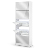 Artiss Shoe Rack Cabinet Mirror 25 Pairs White