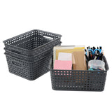 Plastic Desk Storage Basket with Ventilated Sides and Carry Handles for Office Supplies, Snacks and Study Organisation, White, 26 x 20 x 10 cm