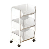 Multi Layer Movable Storage Rack with Wheels | 3-Tier Plastic Organizer Shelf for Kitchen, Bathroom, Living Room | White ABS Storage Unit for Books, Toiletries, Snacks & Toys