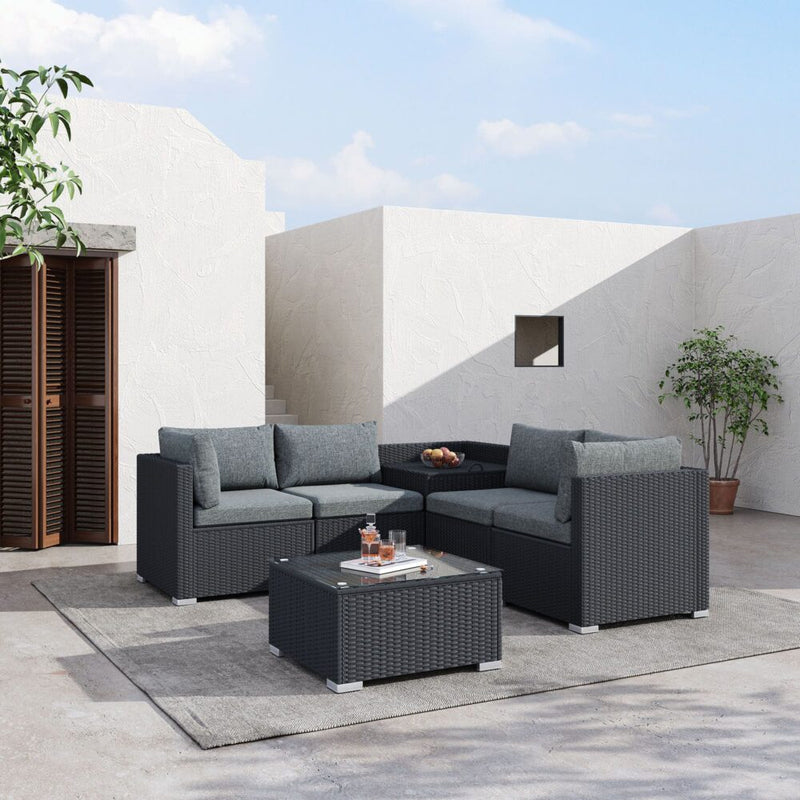 6PCS Outdoor Modular Lounge Sofa Coogee-Black