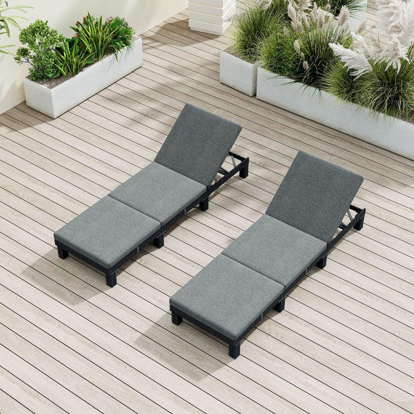 Black Rattan Sunbed with Adjustable Recline