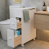 Removable Bathroom Side Cabinet Toilet Caddy with Storage Drawers- White