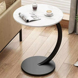 C Shaped Snack Side Table for Sofa Couch Small End Table for Living Room Bedroom - Black-White
