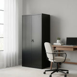 Two-Door Metal Cabinet Shelf Storage for Home Office Gym