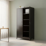 Black Two Door Metal Storage Cabinet with Legs Adjustable Shelf Lockable Steel Cupboard for Home Office Gym