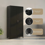 Black Two Door Metal Storage Cabinet with Legs Adjustable Shelf Lockable Steel Cupboard for Home Office Gym