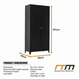 Black Two Door Metal Storage Cabinet with Legs Adjustable Shelf Lockable Steel Cupboard for Home Office Gym