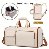 Convertible Travel Garment Bag Large Duffel Suit Carrier with Shoe Compartment & Hidden Backpack Straps Waterproof  Black