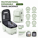 Black 35L Vacuum Compression Travel Backpack with Manual Air Pump, Shoe Zone and 15.6" Laptop House - Waterproof Suitcase Style Carry On Bag for Men Women Business Commute
