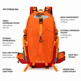 40L Black Lightweight Outdoor Hiking Backpack with Detachable Suspended Frame & Rain Cover - Waterproof Travel Daypack, Multi-Pocket Storage and Gear Attachments for Trekking Camping Cycling Adventures