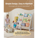 3-Tier Kids Bookshelf, Toy Storage Organizer for Toddler, Book Shelf for Kids Rooms with Sling Book Rack and Storage Bag, Kids Storage Book Shelves for Kids Room, Playroom, Kindergarten, Nursery