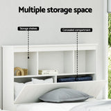 Artiss Bed Frame King Single Size Wooden with 3 Shelves Bed Head White