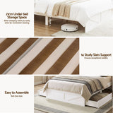 Artiss King Single Bed Frame with Storage Drawers White Platform Bedframe with Bookcase Headboard Charging Station Led Light