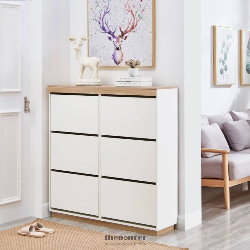 AIDEN COASTAL WHITE OAK LARGE SHOE CABINET