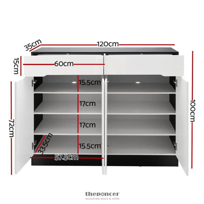 ARTISS 120CM SHOE CABINET SHOES STORAGE RACK HIGH GLOSS