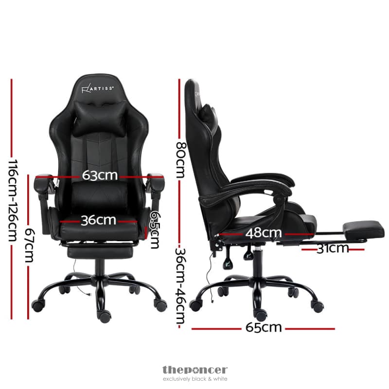 ARTISS 2 POINT MASSAGE GAMING OFFICE CHAIR FOOTREST BLACK