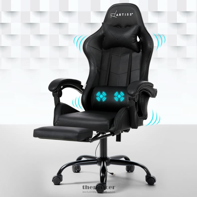 ARTISS 2 POINT MASSAGE GAMING OFFICE CHAIR FOOTREST BLACK