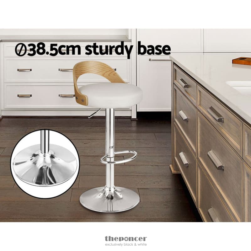 ARTISS 2X BAR STOOLS ADJUSTABLE LEATHER PADDED WHITE