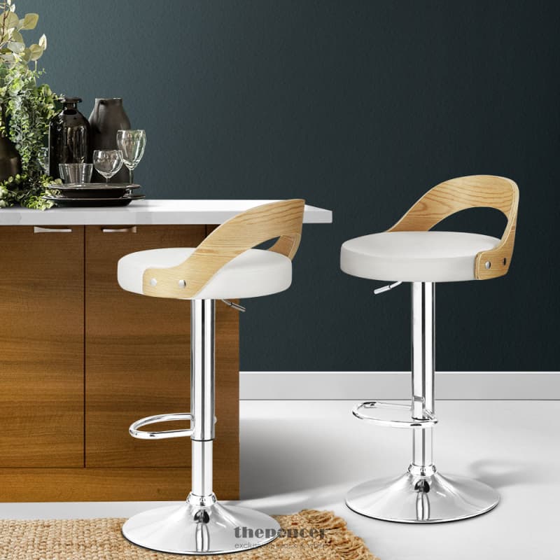 ARTISS 2X BAR STOOLS ADJUSTABLE LEATHER PADDED WHITE