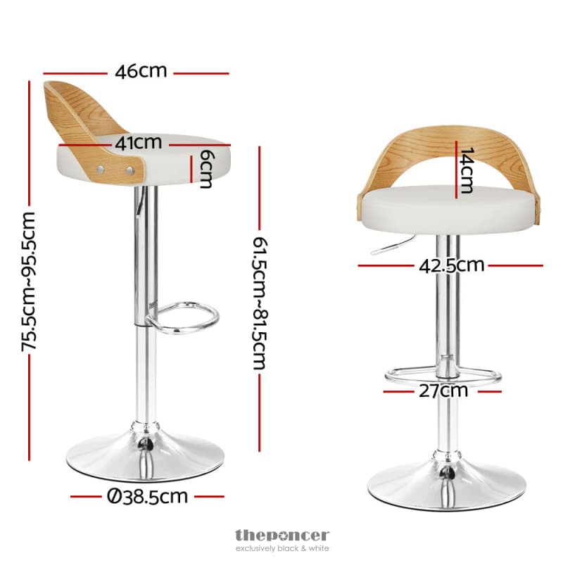 ARTISS 2X BAR STOOLS ADJUSTABLE LEATHER PADDED WHITE