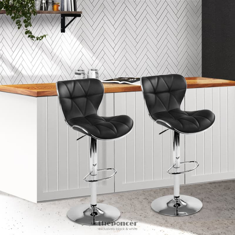 ARTISS 2X BAR STOOLS GAS LIFT LEATHER SEAT BLACK