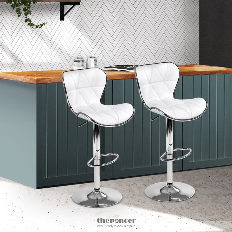 ARTISS 2X BAR STOOLS GAS LIFT LEATHER SEAT WHITE