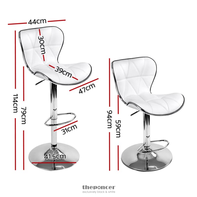 ARTISS 2X BAR STOOLS GAS LIFT LEATHER SEAT WHITE