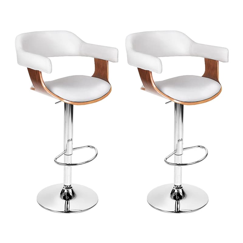 ARTISS 2X BAR STOOLS GAS LIFT LEATHER W/ARMREST WHITE