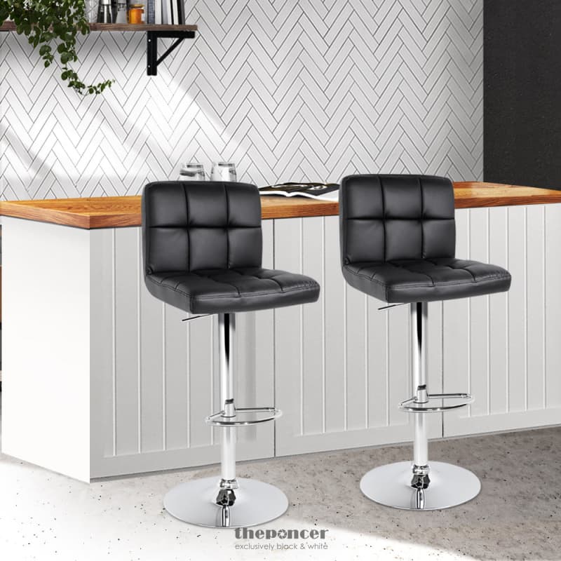 ARTISS 2X BAR STOOLS LEATHER GAS LIFT BLACK