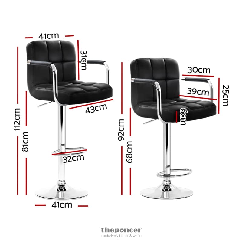 ARTISS 2X BAR STOOLS LEATHER GAS LIFT W/ARMREST BLACK