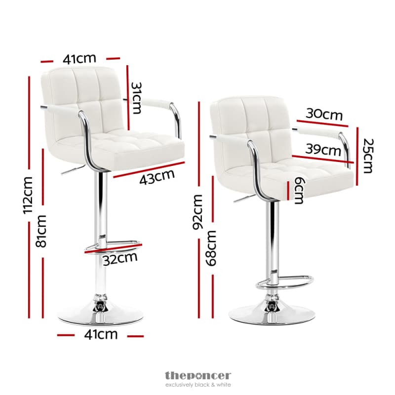 ARTISS 2X BAR STOOLS LEATHER GAS LIFT W/ARMREST WHITE