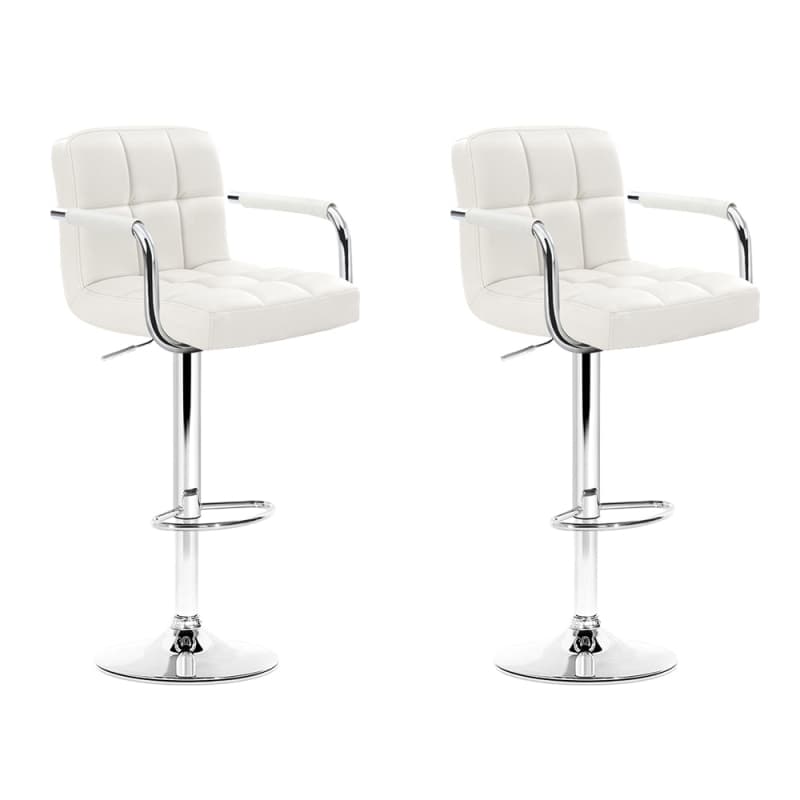 ARTISS 2X BAR STOOLS LEATHER GAS LIFT W/ARMREST WHITE