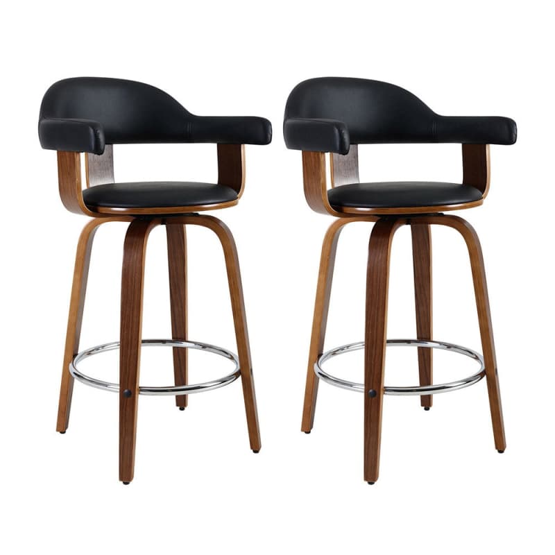 ARTISS 2X BAR STOOLS LEATHER SEAT WOODEN LEGS