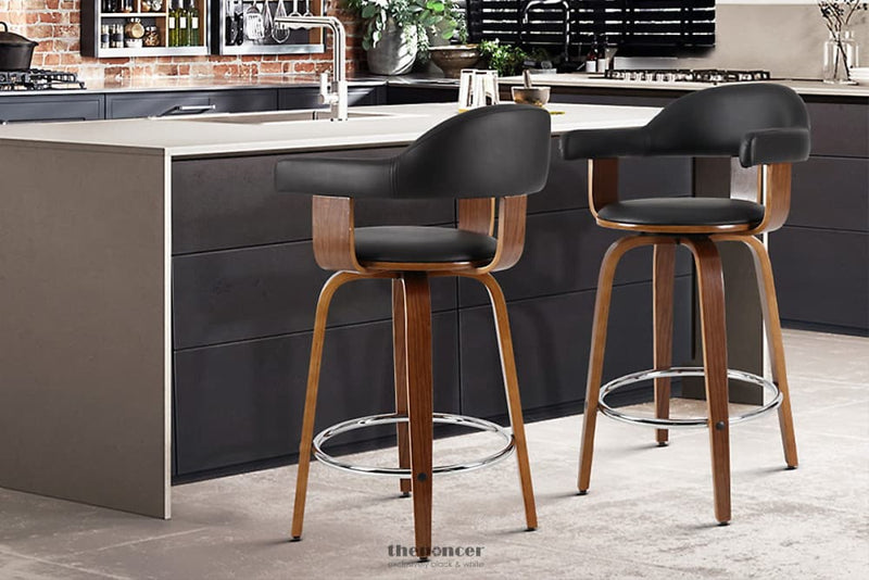 ARTISS 2X BAR STOOLS LEATHER SEAT WOODEN LEGS