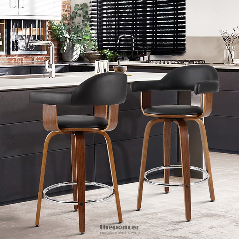 ARTISS 2X BAR STOOLS LEATHER SEAT WOODEN LEGS