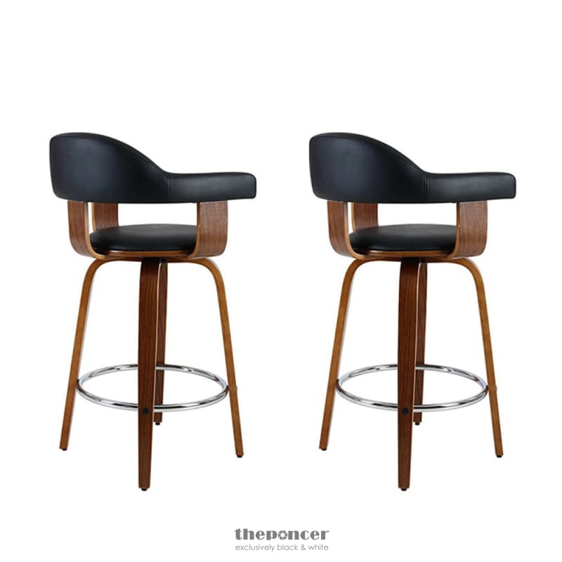 ARTISS 2X BAR STOOLS LEATHER SEAT WOODEN LEGS