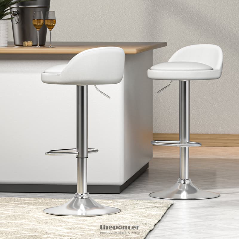 ARTISS 2X BAR STOOLS PU LEATHER GAS LIFT WHITE