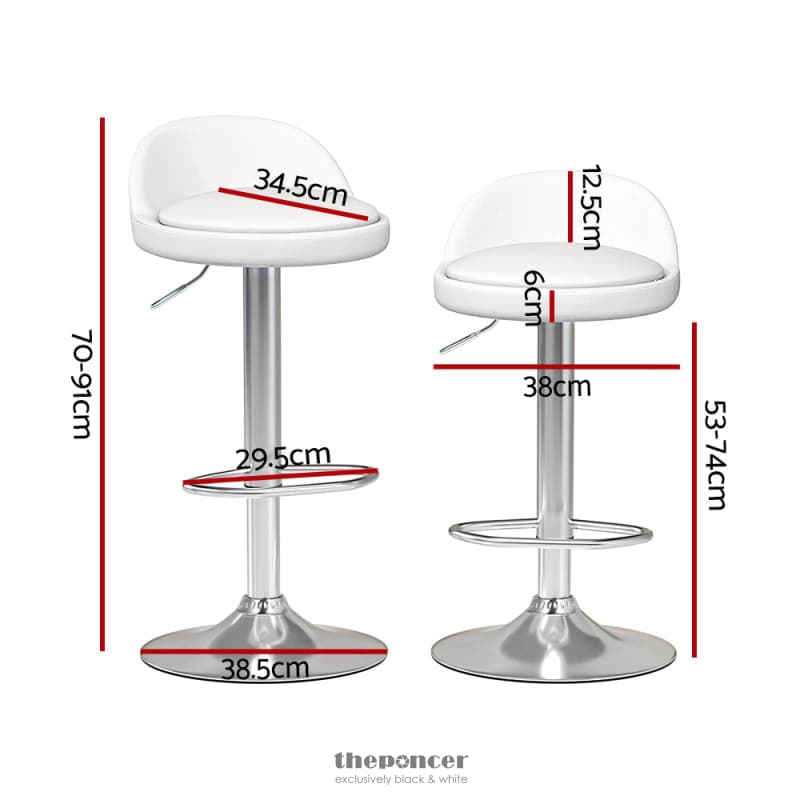 ARTISS 2X BAR STOOLS PU LEATHER GAS LIFT WHITE